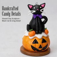 Figurine de chat noir d'Halloween personnalisée avec lumière LED, en pâte à modeler, mignonne et effrayante, décoration de table