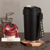 Vaso de viaje de acero inoxidable de 420ml, pantalla LED de temperatura inteligente, taza de café aislada, botella de agua, botella termo con asa de cuerda