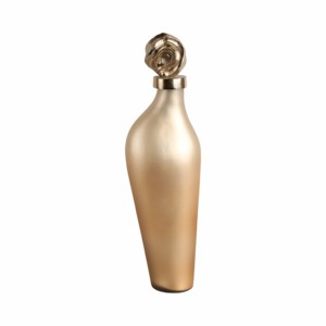 Vaso a forma di bottiglia con decorazione superiore scolpita in metallo dorato, vaso decorativo per fiori per soggiorno, camera da letto, ufficio, tavolo - Product Image 4