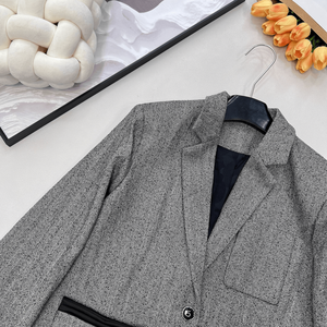 Blazer Texturizado con Diseño de Espiga y Detalle de Bolsillo en Contraste, Chaqueta de Traje Casual de Un Solo Pecho - Product Image 3