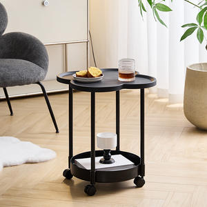 Mesa auxiliar móvil con estante de almacenamiento, 2 compartimentos, gabinete para sala de estar, diseño de trébol de cuatro hojas, carrito rodante para área del sofá - Product Image 4