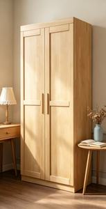 Armoire scandinave moderne en bois avec portes battantes style Shaker, meuble de rangement autoportant en bois massif pour chambre à coucher - Product Image 6