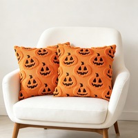 Housse de coussin Halloween, motif citrouille orange et fantôme, carrée, en polyester