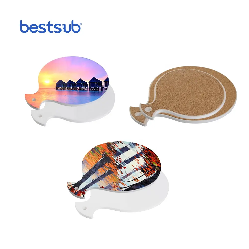 Bestsub toptan kişiselleştirilmiş sublime boşlukları 15*19cm küçük balon Pot mantar yuvarlak masa içecek bardak seramik altlık