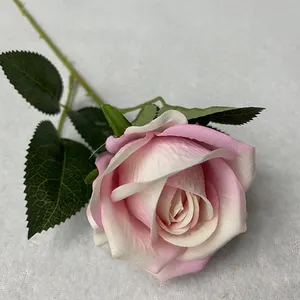 Искусственный цветок на ощупь, одиночный цветок розы, бархатный цветок, длинный стебель розы для свадебного украшения
