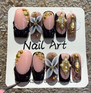 TSZS <span class=keywords><strong>Faux</strong></span> <span class=keywords><strong>ongles</strong></span> à presser 3D style océan, motif floral sculpté, faits main, 10 pièces, magnifiques, de luxe, personnalisés, carrés, réutilisables, en gel - Product Image 5