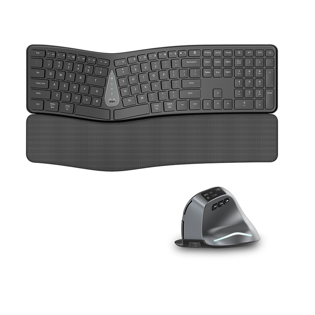 JOMAA Ergonomic Wireless Keyboard Mouse for Windows Multi-Device Rechargeable Keyboard and Mouse Comb for Laptop Tablet Pad
