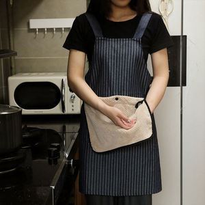 Wholesale Cotton Polyester Cross Back Stripe Towel Household <b>Kitchen</b> <b>Apron</b> With Large Pocket - Product Image 2