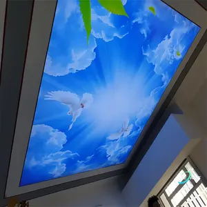 Modern suspended ceiling UV print 3d effect sunshine blue sky clouds stretch ceiling for restaurant