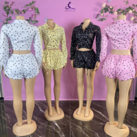 HR26022 Tenues pour femmes automne-été, shorts, ensemble 2 pièces, ensemble décontracté mignon, shorts à bulles, ensemble 2 pièces à pois pour femmes