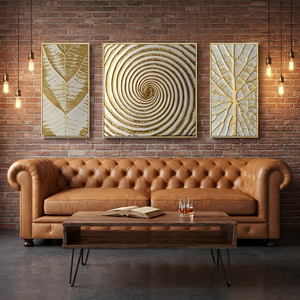 Tableau mural en <span class=keywords><strong>film</strong></span> cristallin haute brillance, ensemble de 3 panneaux islamiques en toile, motif abstrait anneaux dorés, triptyque géométrique, vente en gros - Product Image 2