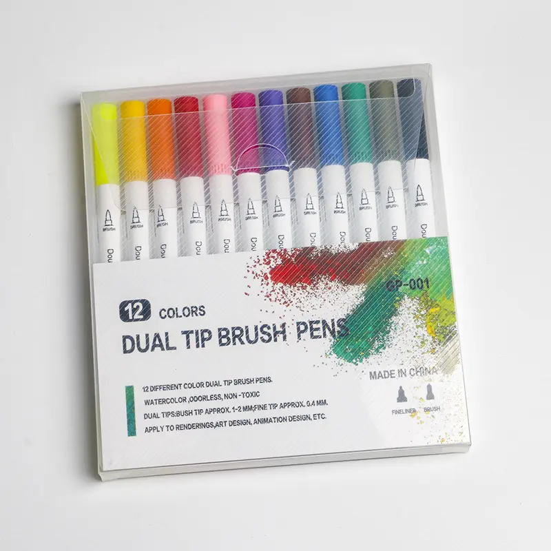 WSY544 Conjunto de canetas marcadoras de tinta gel para crianças, desenho promocional de arte fina e pincel, desenho de cabeça dupla, 24 cores