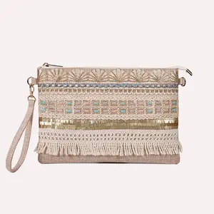 2023 new desgin Fashion Paillette tassels cotton jute braid knitting clutch tote bag handbag envelope bag for girls ladies women