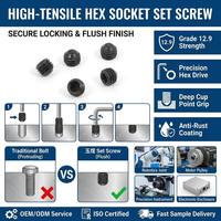 Vis sans tête à six pans creux en acier inoxydable 304, pointe plate, DIN913, M1.6 M2 M2.5 M3 M4 M5, 2.5mm 3mm 4mm 5mm 6mm, fournie par une usine chinoise
