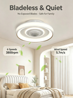 Ventilateur de plafond purificateur d'air à ions plasma Yeyun, sans pales, télécommande 6 vitesses, lampe de plafond LED à gradation progressive pour chambre à coucher
