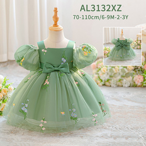 Vestito Verde Floreale Gonfio per Bambine, Abito Estivo Carino per Eventi e Feste, Abbigliamento per Bambine - Product Image 2
