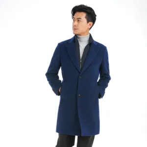 Soprabito Bosha MTM soprabito da uomo in lana personalizzato lungo blu oceano cappotto invernale con chiusura monopetto in tessuto Cashmere tinto