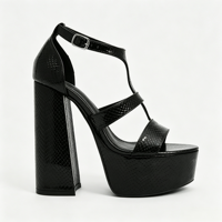 Sandales à plateforme noires tendance pour femme, style croco, talon bloc épais, motif serpent gaufré, bride en T, boucle de cheville, pour soirée, vente en gros