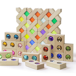 Bloques de construcción de madera con gemas acrílicas, 38-50 piezas, juguetes educativos para niños de 2 a 6 años - Product Image 1