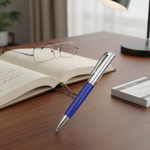 Penna a Sfera Blu con Finitura Cromata, Penna in Plastica e Metallo per Ufficio, Larghezza di Scrittura 0.5mm 0.7mm 1.0mm, Ottima per Regali - Product Image 2