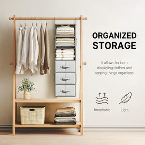 Organisateur de placard suspendu à 6 étagères avec 3 tiroirs, rangement en tissu rectangulaire détachable pour l'organisation de la garde-robe - Product Image 5