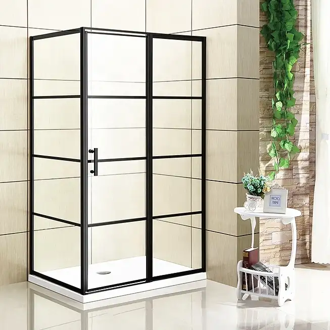 A buon mercato nero di alluminio profilo di alluminio bagno lowes 3 sided cabina doccia in vetro temperato da bagno pivot box doccia box doccia porta