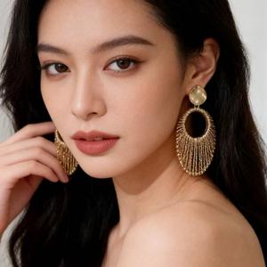 Pendientes de Aro Chapados en Oro Vintage, Diseño Geométrico, Joyería para Mujer, Acabado 22k - Product Image 5