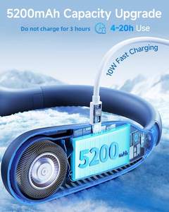 พัดลมคล้องคอแบบพกพา รุ่นใหม่ ทันสมัย แบตเตอรี่ 5000mAh ไร้ใบพัด ชาร์จซ้ำได้ ความเร็วเดียว ใช้งานได้นาน 20 ชั่วโมง เงียบ ลมหมุนได้ 360 องศา ใช้กลางแจ้งได้ - Product Image 5