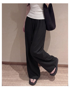 <span class=keywords><strong>Pantaloni</strong></span> Larghi a Vita Alta in Poliestere-Lino-Viscosa <span class=keywords><strong>Blu</strong></span> Navy, Leggeri e Comodi per l'Estate, con Drappeggio Rilassato - Product Image 4