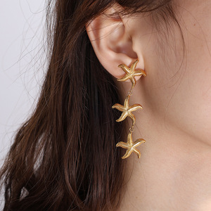 Boucles d'oreilles étoile de mer en alliage de zinc doré pour femmes, bijoux de fête, accessoire d'été sur le thème de l'océan - Product Image 3