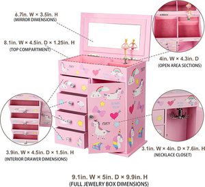Scatola Portagioie in Legno Premium per Ragazze Ever Bright, con Cassetti Multipli, Unicorno, Carosello Musicale a Manovella, Durata del Suono 30 Secondi - Product Image 5