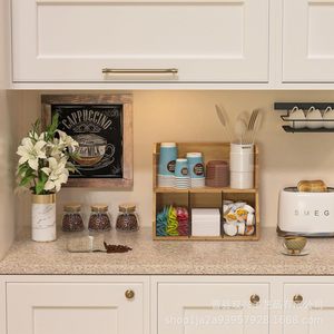 Wooden Desktop Coffee Sugar Tea Storage <b>Rack</b> With Acrylic Dividers Solid Wood <b>Shelf</b> Multipurpose Organizer Tabletop Mount - Product Image 2
