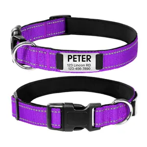 Customized Reflective Nylon Neoprene Padded Personalized Engraved Dog Collar Solid Studs And Rivets For Bags Customized Color