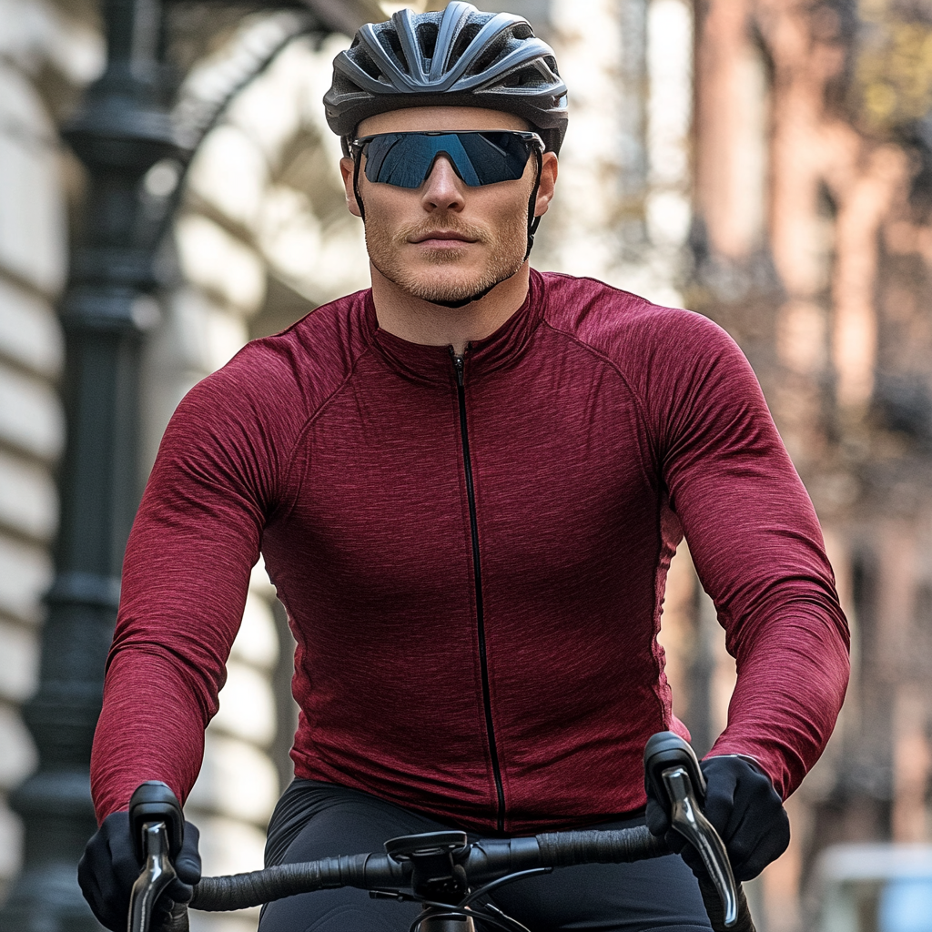 MereSports Premium Men's Merino Wool Long Sleeves Outdoor Cycling T-Shirt Yarn Dyed Knitted Fabric Print