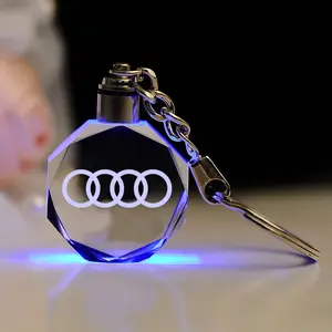 LLavero de luz LED promocional/llavero de cristal con grabado láser 3D, regalo de recuerdo