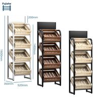 4-Tier metalen en houten displaystandaard, lange vloerstaande kruidenier met verstelbaar, zwaar retailrek voor thuis, keuken