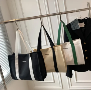 Trendy Large Capacity Black <b>Straps</b> Canvas Tote Bag Women's Handheld Shopping <b>Shoulder</b> Casual Commuting All Seasons - Product Image 3