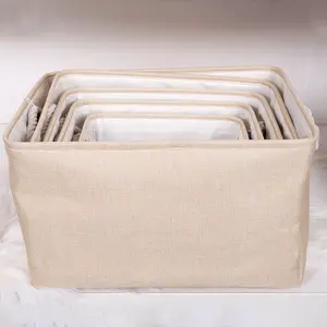 Home Decorative Portable Foldable Grey Small Dirty Fabric Cubes Closet Organizer Clothes Storage Basket With Cotton Rope Handle