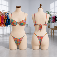 Gerecyclede custom badkledinglijn fabrikant, getextureerde glanzende stof, geen padding, dubbel gevoerd bikiniset, dames badpak
