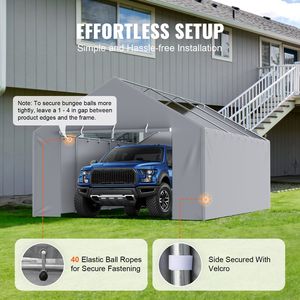 Robuste 13X20 ft Garage Auvent Couverture Carport Remplacement Mur Latéral Installation Facile Balle Bungees Protection UV Étanche - Product Image 5