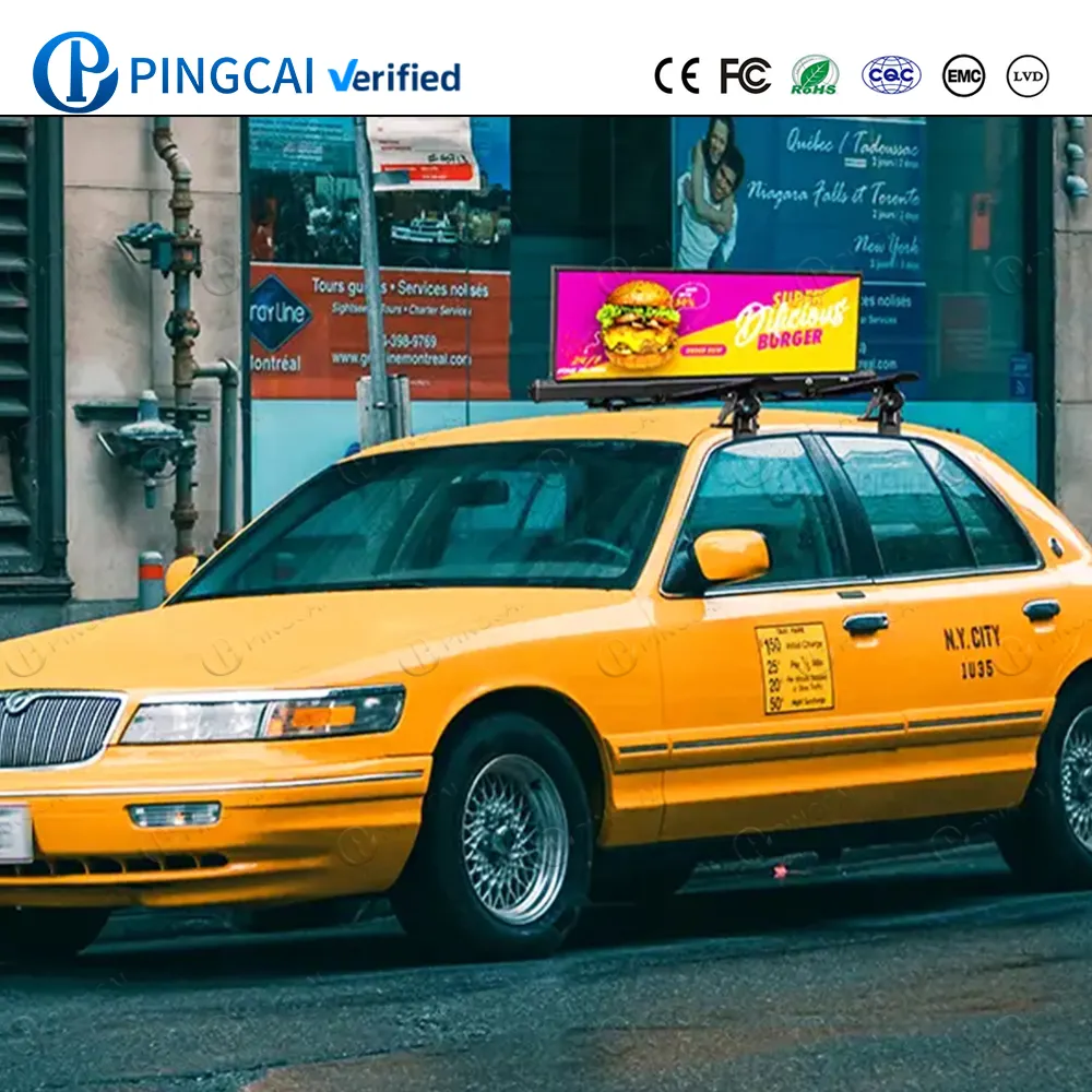 Tela de sinalização de teto de carro 3G 4G Wi-Fi sem fio para exterior P2.5 P3 P4 publicidade dupla face de táxi superior LED