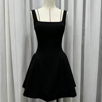 Robe courte élégante pour femmes, rouge et noire, col carré, sans manches, taille haute, jupe évasée, robe de soirée cocktail pour femmes