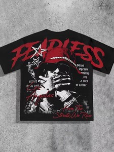 เสื้อยืดคอกลมแขนสั้นทรงหลวมสำหรับผู้ชาย ผ้าฝ้ายถัก 100% พิมพ์ลายตัวอักษรวินเทจ กันยับ ประดับคริสตัลที่คอหลัง ไม่มีขั้นต่ำในการสั่งซื้อ - Product Image 3