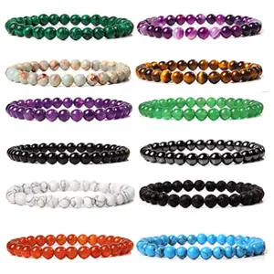 H & P Modeschmuck 6mm Perlen Armband Naturstein Energie Armbänder Großhandel Kristall Armband für Frauen