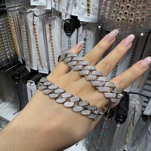 Ensemble collier et bracelet chaîne cubaine plaqué argent pour homme avec strass en cristal, bijoux hip-hop tendance - Product Image 3