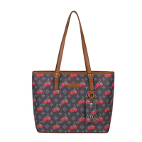 Sac fourre-tout d'été en PU et polyester souple, grande capacité, style nouveau, imprimé cerises, fermeture éclair, pour le commerce international