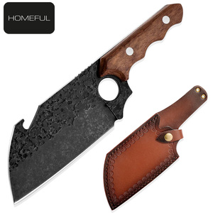 Couteau en acier inoxydable forgé de style viking 5Cr15 MoV, ambidextre, manche en bois de rose, ensemble de <span class=keywords><strong>quatre</strong></span> pièces pour la cuisine, le boucher, l'extérieur - Product Image 1