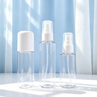 Flacon pulvérisateur transparent en PET de 100-150 ml avec double capuchon blanc pour emballage de toner et produits de soin