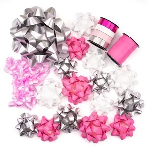 Pink and Silver Metallic Custom Printed Polyester <b>Gift</b> <b>Bows</b> with Ribbons for Christmas Packaging Decorations - Product Image 1