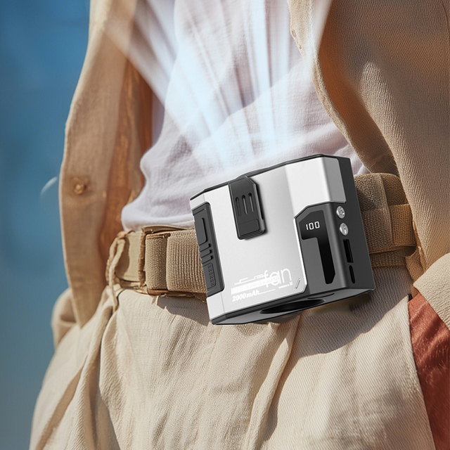 6000mAh Rechargeable 3-in-1 Waist Clip Mini Fan, Portable Neck Fan with LED Flashlight & Emergency Power Bank